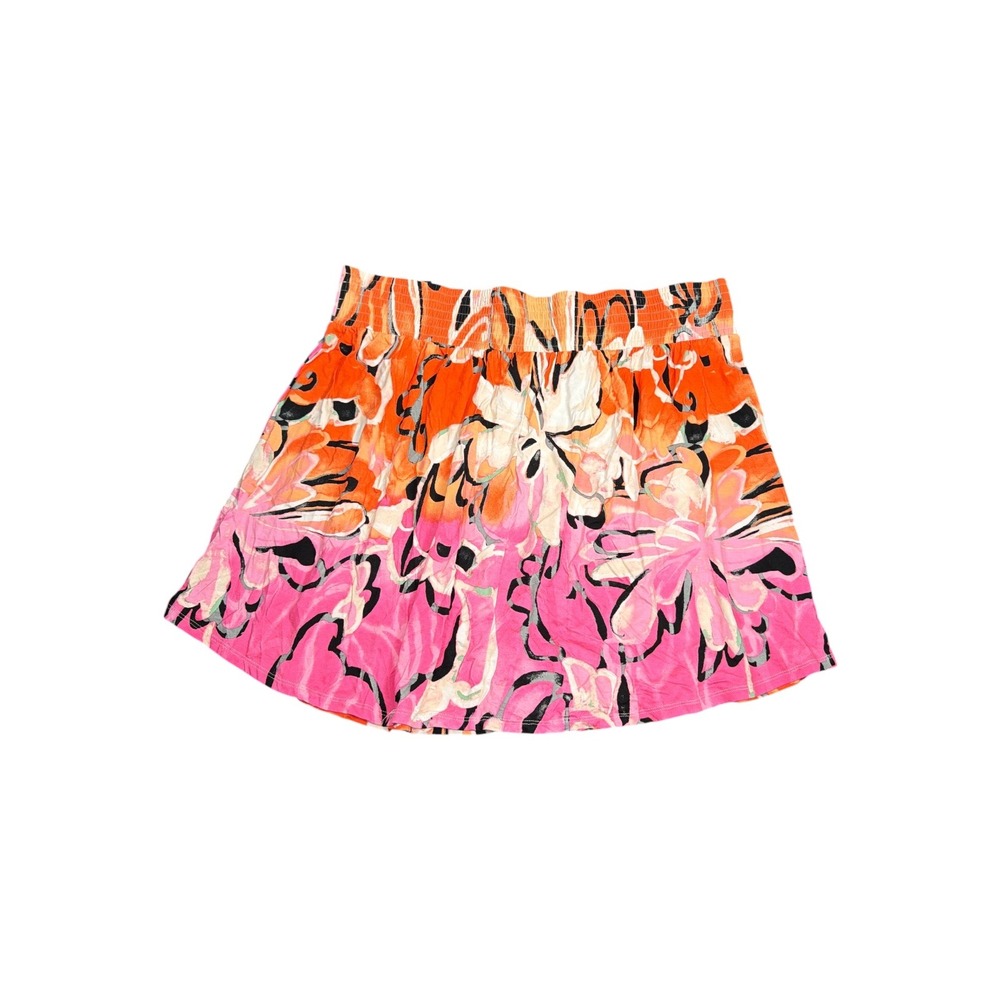 Lane Bryant Pink Orange Abstract Floral Smocked Waist Mini Skirt Plus 26/28R - Picture 2 of 5